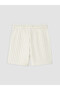Xside Beige Elastic Waist Striped Women's Muslin Shorts - 6