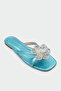 Opia Gold Flower Detailed Women's Blue Flat Slippers - 2