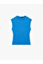Cotton Crew Neck Slim Fit Sleeveless Waist Accent Cobalt Blue T-Shirt - 3