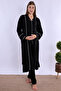 Cotton Front Buttoned Short Sleeve Maternity Pajama and Dressing Gown Set Effortt -Black - 8