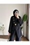 Women's Judge Collar Button Detailed Belted Trouser Suit - Black - 4