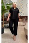 Women's Plus Size Shirt Collar Short Sleeve Loose Cut Textured Linen Tracksuit Set 28003 - 5