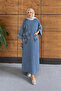Women's Beaded and Embroidered Hijab Denim Dress - 2