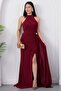 Halter Neck Draped Buckle Evening Dress Ecr5862 - 6