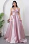 Strapless Neckline Satin Dress with Stones on the Chest Ecr5808