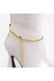 Women's Beige Patent Leather Blunt Toe Gold Chain Detailed Goblet Heeled Zippered Boots - 7