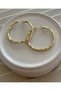 Gold Color Non-Tarnish Non-Fading Patterned Hoop Earrings Women's Steel Vintage Gold Hoop Daily Stylish Minimal Big Hoop Earrings - 4