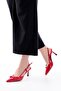 Zri̇n-2300 Premium Red Patent Leather Daily Open Back Bow Heeled Shoes 9 cm - 2