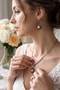 Zircon Stone Flower Figure Waterway Chain Pearl Necklace and Earrings