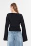 Black Natural Viscose Ultra Soft Waist-Fitting Gathered Detail Wide Long Sleeve Full Stretch Women's Blouse - 5