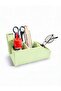 Neon Green Color Plastic Multi-Purpose 3 Compartments Desktop Home Office Work Desk Pen Holder Paper Clip Holder Pencil Case - 2
