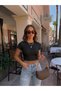 Women's Fitted Crew Neck Cotton Basic Crop T-Shirt - 2