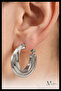 Silver Color Three Stripes Transitional Oval Hoop Earrings Thick Metal Women's Earrings - 2