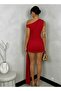 Off-Shoulder Mini Dress with Gathered Detail and Long Side Belt - 4
