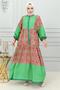 Ethnic Patterned Hijab Dress Green - 4