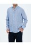 Italian Style Slim Fit Men's Linen Tie Collar Striped Shirt Blue T20090-19 - 3