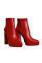 Red Leather Platform High Heeled Women's Boots - 2