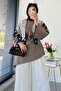 Asymmetrical Cut Tie-Back Poplin Blouse - Light Brown - 7
