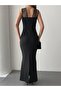 Women's Shoulder Multiple Strap Front Embellished Fishtail Cut Shimmering Crepe Maxi Dress - 7