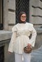 Women's Cape Collar Wide Sleeve Waist Tie Linen Shirt Ecru - 6