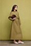 100% Cotton Poplin Long Sleeve Khaki Maxi Dress I2031Ax26Au - 2