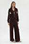 Women's Brown Stand Collar Garni Detailed Zippered Modal Fabric Tracksuit Set - 3