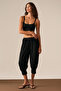 Hanoi women's soft and flexible viscose fabric elastic waist comfortable fit baggy black pants - 3