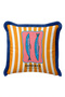 Sardines Sea Striped Marine Fringed Pillowcase - Navy Blue Tasseled Throw Pillow Cover with Fish Figures