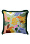 Tropical Leaf Motif Fringed Pillowcase - Abstract Botanical Eclectic Black Tassel Throw Pillow Cover - 3