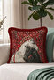 Horse Figured Oriental Patterned Fringed Pillowcase - Asil Saray Black Burgundy Tasseled Throw Pillow Cover - 6