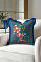 Exotic Tiger Figured Fringed Pillowcase-Safari Turquoise Tile Navy Blue Tassel Throw Pillow Cover