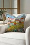 Pastel Fringed Pillowcase with Floral Village View - Country Houses Boho Cream Tassel Throw Pillow Cover - 4