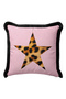 Star Leopard Design Stylish Fringed Pillowcase - Glam Animal Pink Black Tassel Throw Pillow Cover