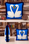 Blue Swan Figured Fringed Pillowcase-Romantic Animal Cobalt Blue Navy Blue Tasseled Throw Pillow Cover - 4