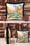 Rome Piazza Navona Artistic Fringe Pillowcase - Watercolor Turquoise Black Tassel Throw Pillow Cover - 5