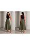 Women's Khaki Aerobin Skirt with Elastic Waist and Pockets - 2