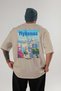 Mykonos Greece Beige Oversize Country City Back Printed Unisex T-Shirt 100% Cotton Premium - 2