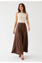Women's Brown 100% Tencel Elastic Waist Double Pocket Skirt-Looking Pants - 4