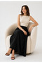 Women's Black 100% Tencel Elastic Waist Double Pocket Skirt-Looking Pants - 5