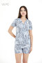 Women's 100% Viscose Floral Patterned Shirt Collar Shorts Set
