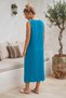 Blue Pool Collar Sleeveless Double Pocket Washable Dirty Stitched Casual Muslin Long Woven Dress 120 62 - 6