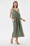 Khaki Italian 100% Linen Long Linen Dress with Tassels and Adjustable Shoulder Straps, Sizes 40 - 46 - 4