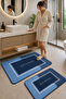 Non-Slip Based Washable 2-Piece Plain Navy Blue Bath Mat and Toilet Set – Modern Bathroom Rug - 2