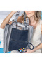 2-in-1 Foldable Denim Portfolio and Striped Cloth Shoulder Bag with Evil Eye Beads Clutch - 3