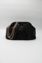 Women's Black Suede Black Clutch Portfolio Chain Cross Strap Hand and Shoulder Bag - 2