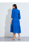Blue Schiffli Detail Shirt Midi Dress - 5