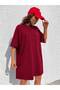 Women's Red Long Oversize Printed Crew Neck Tunic T-Shirt - 2