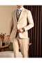 Italian Style Men's Double-Sided Jacket Vest Pants Suit Beige T20063-09 - 3