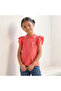 Collared Ruffle Cap Sleeves Polo T-shirt with Bow Print