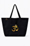 Om Printed Black & Navy Blue Canvas Shoulder Bag Gold Flex Print Daily Cloth Tote Bag